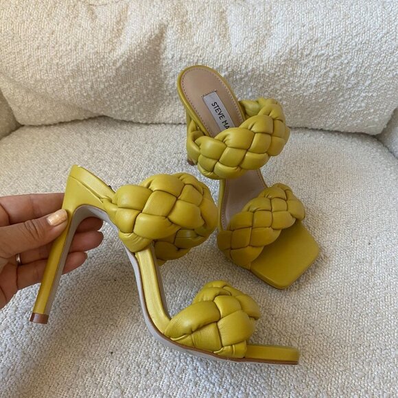 💛NEW Steve‎ Madden Kenley Citron Braided High Heel Sandals Slide-on Yellow 5.5 - Picture 8 of 9